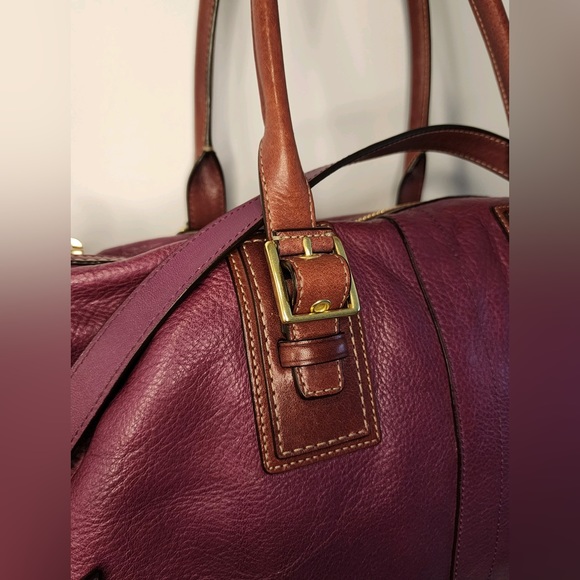 Coach Genuine Pebbled Leather Berry w/Camel Accents Hampton Satchel Bag - Picture 11 of 16